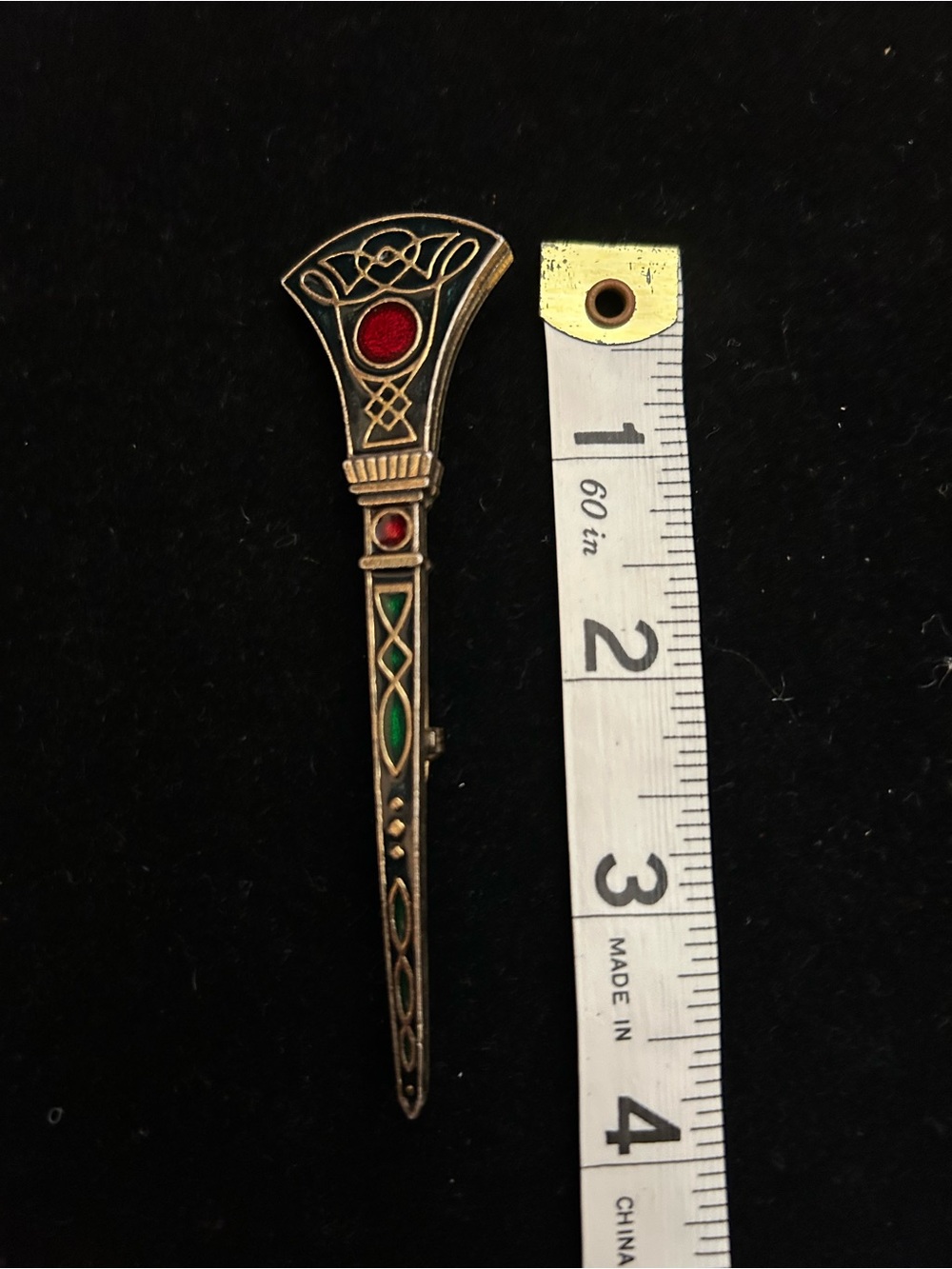 Vintage Gold-Tone Celtic Enamel Brooch with Red and Green Accents